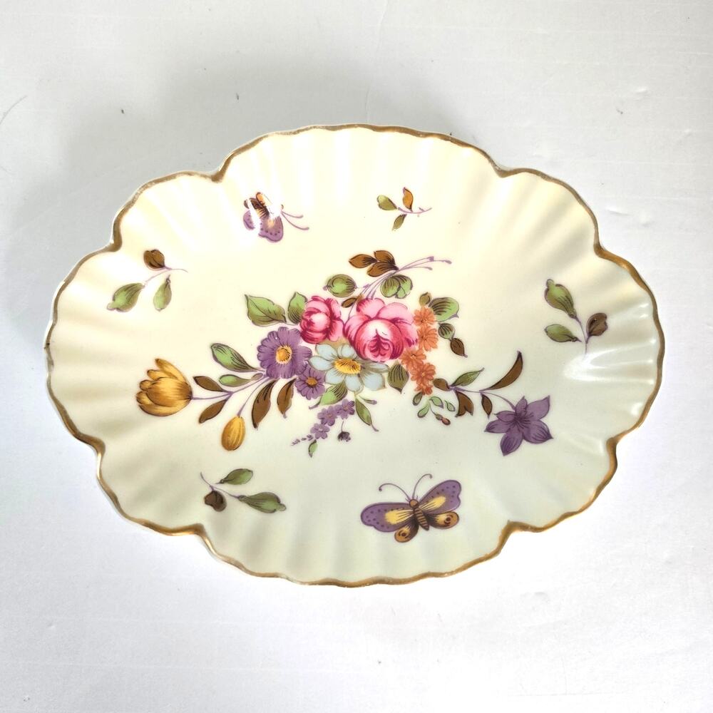 Vintage Lefton Trinket Dish Hand Painted Butterflies Roses Bouquet Romantic